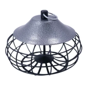 Robust Nobby fedtkugleholder “Circus” i sort metal (Ø 17 cm), ideel til mejsebolde og vinterfodring.